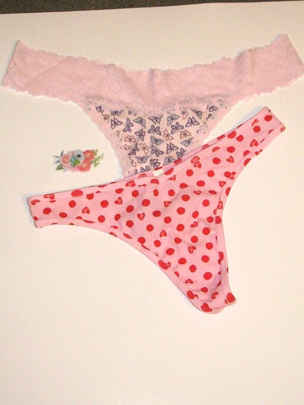 Set of 2 Victoria's Secret Pink Heart & Butterfly Ribbed Thong Panties  XL